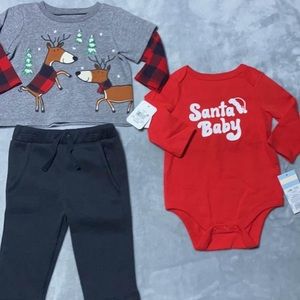 3-6m Lot 3PC NEW Winter Christmas Santa Reindeer Outfit